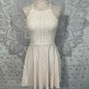 New $32 Mossimo Fit & Flare Skater Ivory Crochet Lace Tank Dress Mock Neck M